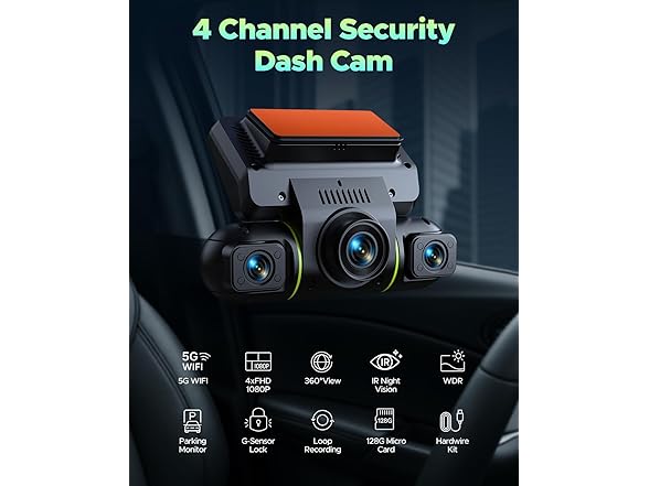 LAMTTO 360 Degree View 4 Channel Dash Cam