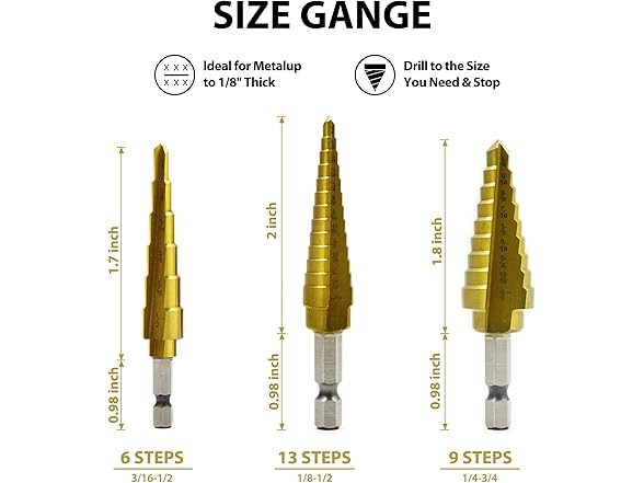 talaze TALAZE Step Drill Bits 3 PCS of High-Sp