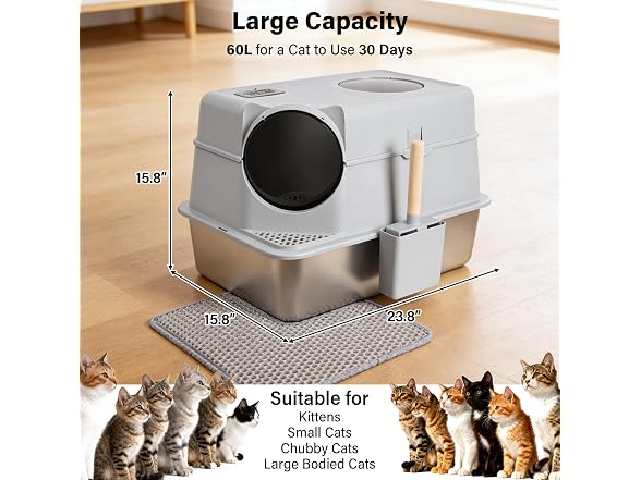 Exovyn Stainless Steel Litter Box with Lid,XL