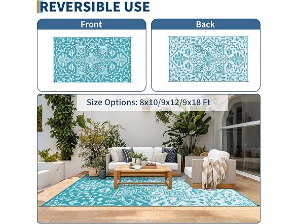 9x18 Outdoor Rug Plastic Straw Blue