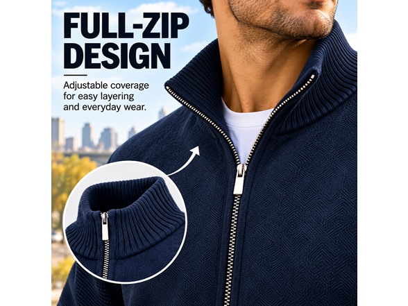 Mens Fleece Lined Full Zip Knit Sweaters