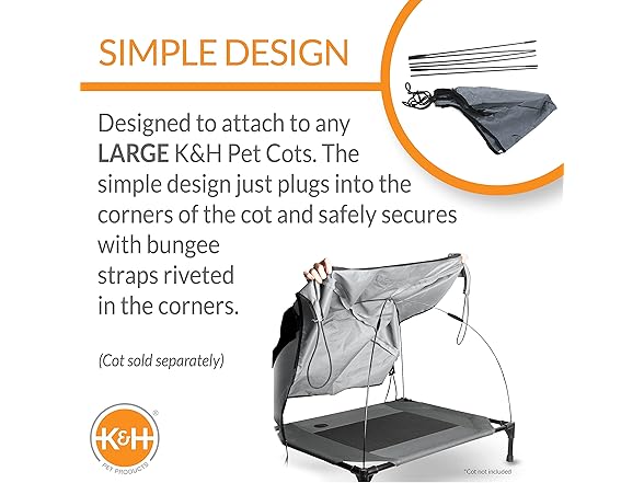 K&H Elevated Dog Cot Canopy, Large Gray
