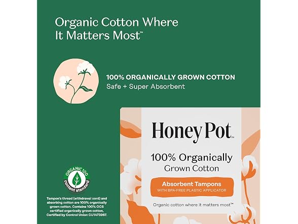 Honey Pot Organic Cotton Tampons 18 Count