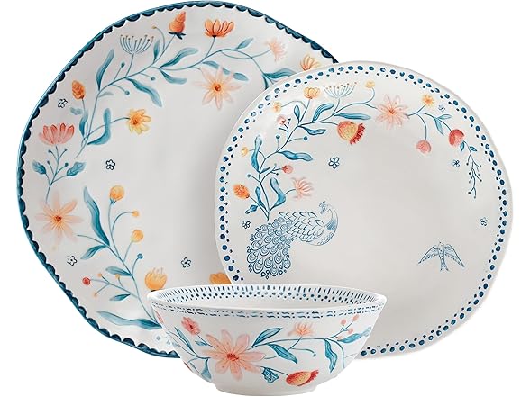 Fitz and Floyd Gracie Floral 12 Piece Dinnerware Set, Service for 4