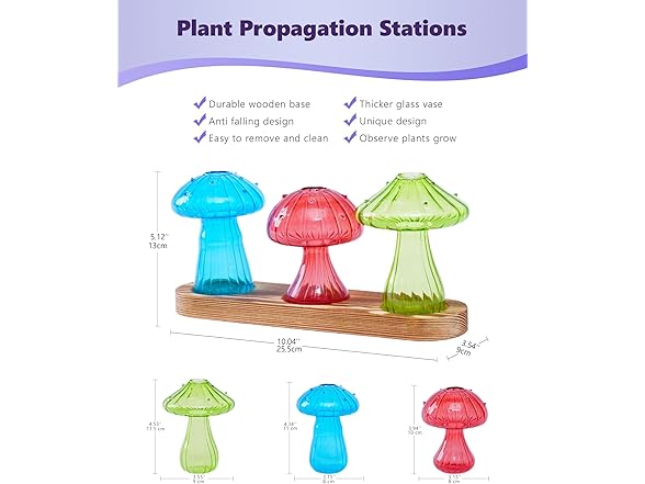 3 Pack Mushroom Glass Propagation Vases