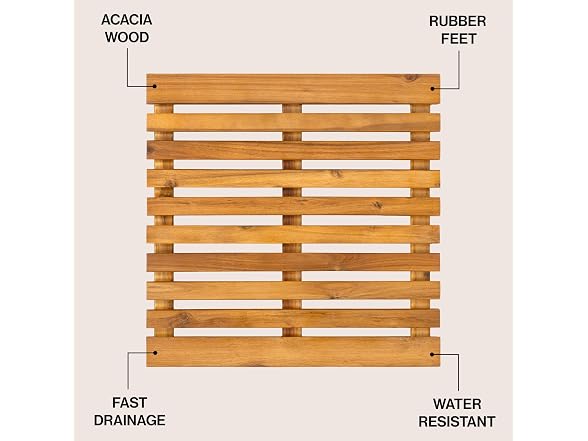 JONATHAN Y Acacia Wood Slat Bath Mat 2x2