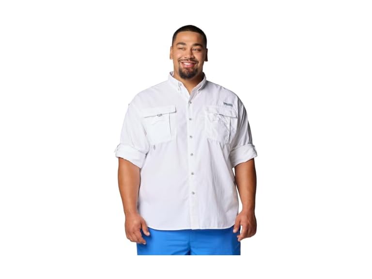 Columbia Mens PFG Bahama II Long Sleeve Fishing Shirt, White, X-Large