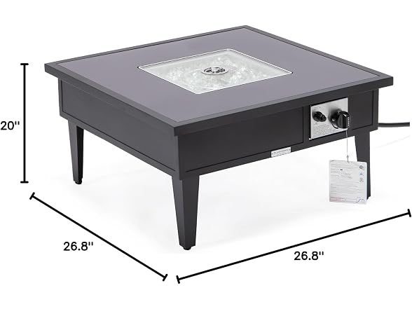 LeisureMod Walbrooke Modern Outdoor Square Fire Pit Table Black