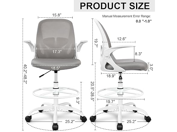 Primy Ergonomic Drafting Chair with Flip-up Armrests Tall Of (Open Box)