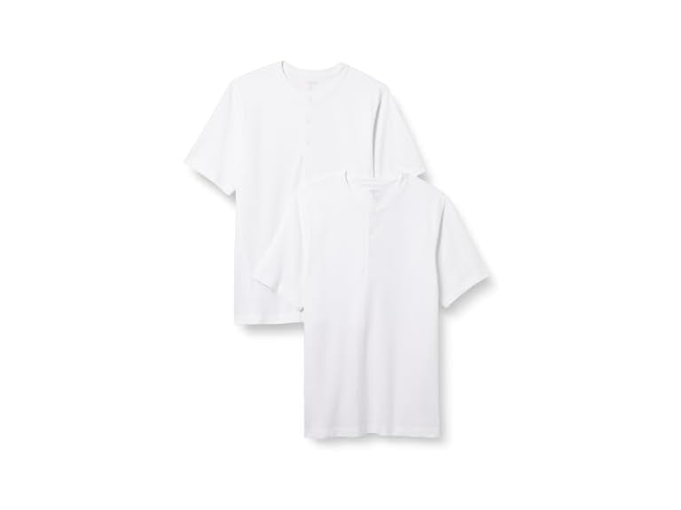 Amazon Essentials Short Sleeve Henley Shirt for Men - Regular-Fit Pique (Available in Big & Tall), Pack of 2, White, X-Small