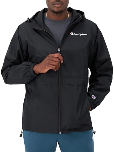 Champion mens Stadium Full Zip Jacket, Left Chest Script Jacket, Black-549369, Medium US