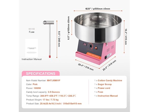 Electric Cotton Candy Machine, 1000W Candy Floss