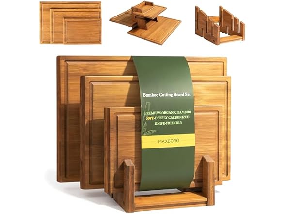 3PCS Bamboo Cutting Board Set with Stand