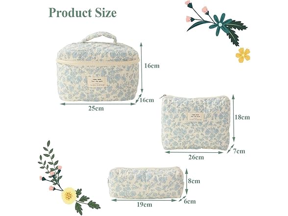 Aesthetic Floral Quilted Cotton Cosmetic Bag