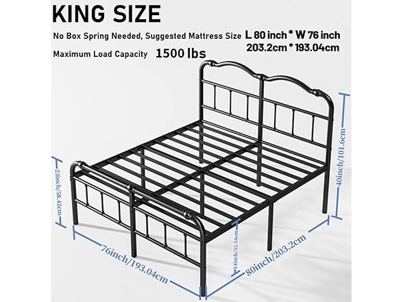 ZIYOO Vintage-Inspired 14" King Metal Bed Frame