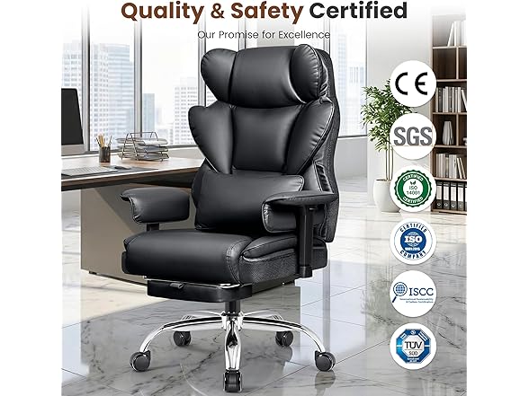 BESTFAIR Big and Tall Office Chair - Heavy Duty 400 LBS Executive Chair with Lumbar Support & Foot Rest, High Back Ergonomic Desk Chair, Padded Wide Seat Gaming Chair, Adjustable Armrests, Black (Open Box)
