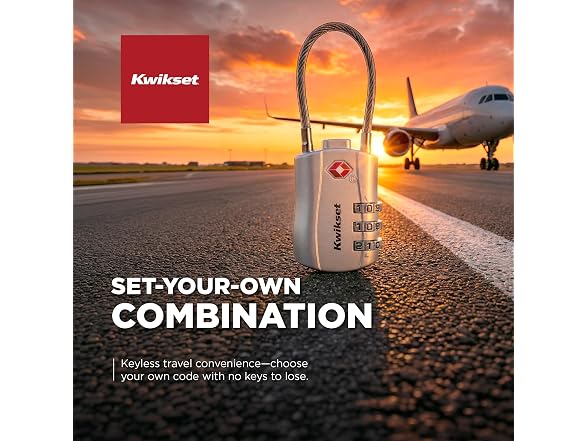 Kwikset TSA Luggage Lock with Cable, 2-Pack Silver
