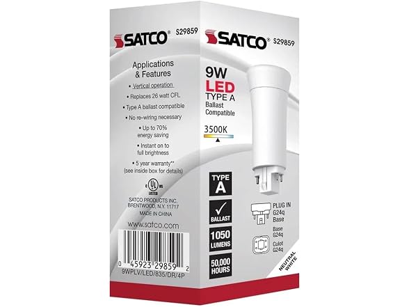 Satco S29859 9W LED PL 4-Pin Light Bulb