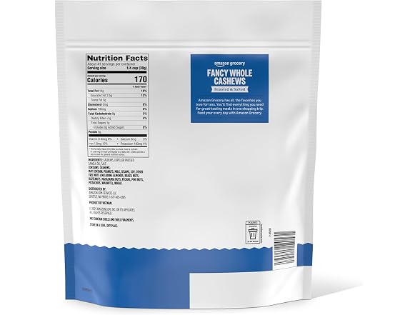 Amazon Grocery, Whole Cashews, Roasted & Sea Salt
