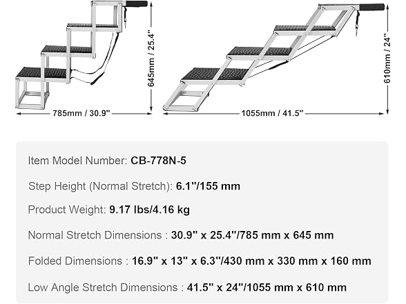 VEVOR Dog Stair for Cars, Wide 4-step