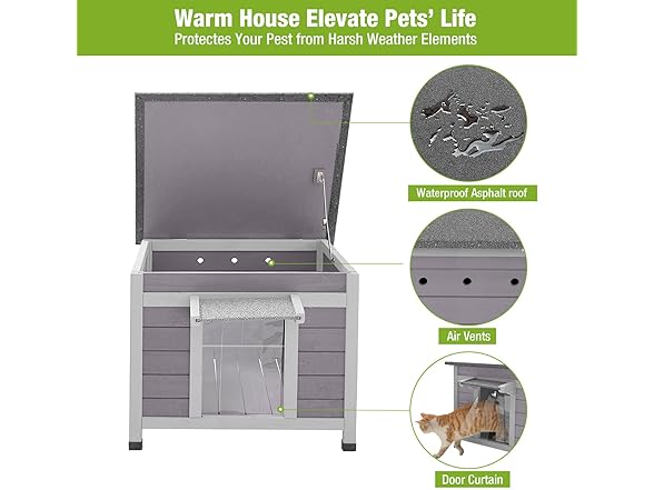 GUTINNEEN Outdoor Cat House Wooden