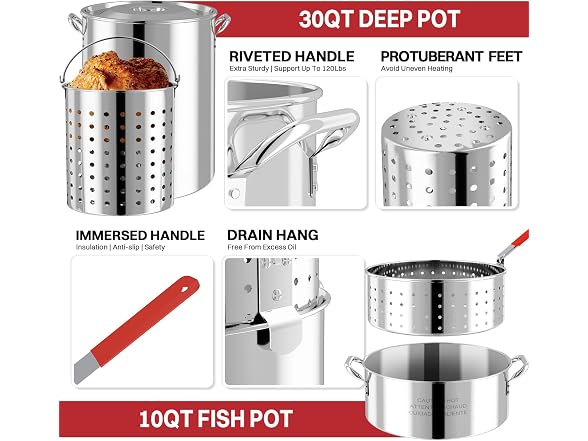 Pipopa 30QT & 10QT Stainless Steel Turkey Fryer
