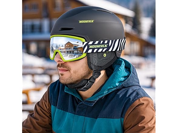 White Ski Helmet with Ski Goggles
