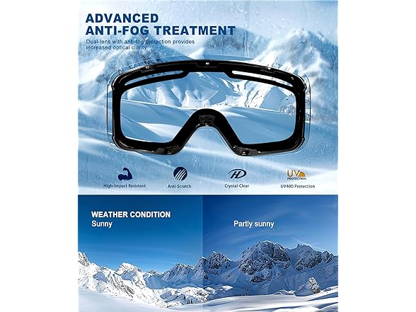 QALLY Ski Goggles with 100% UV Protection