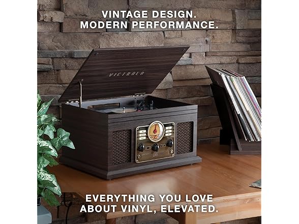 Victrola The Quincy 6-in-1 Bluetooth Record Player, Grey