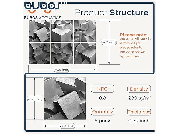 BUBOS 6 Pack Self-Adhesive Acoustic Wall Panels