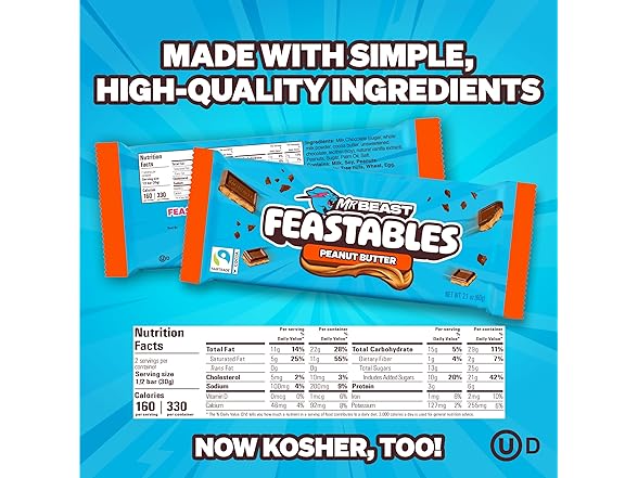 Feastables PB Milk Choc Bar 10ct 2.1oz