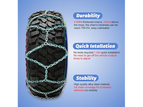 Taseyok Snow Chains for Trucks, 2 Piece x 12mm