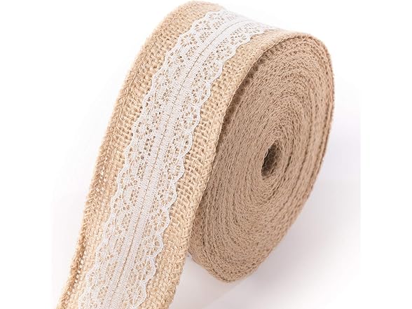 HUJI Natural Jute Burlap with Lace Ribbon