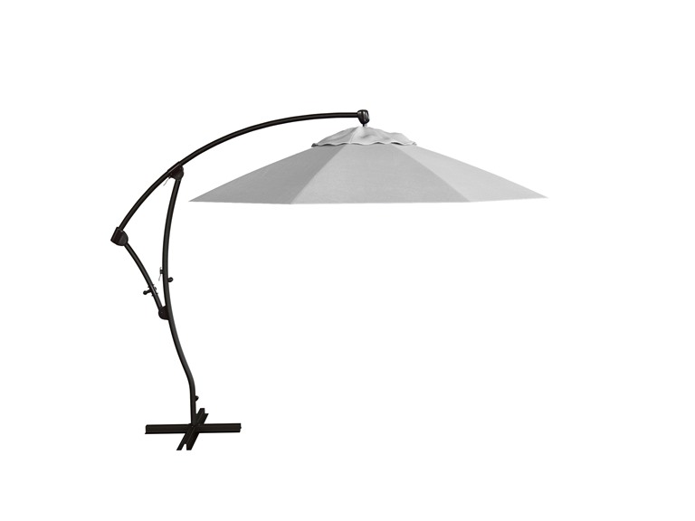 California Umbrella 9' Round Offset Cantilever Umbrella, Crank Lift, 360 Degree Rotation with Slide Tilt, Bronze Frame Finish, White Fabric