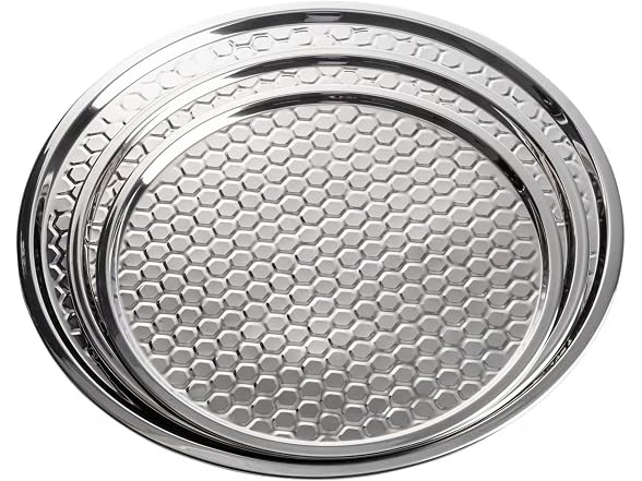 TableCraft  Hive Collection Round Serving Tray, Stainless Steel 