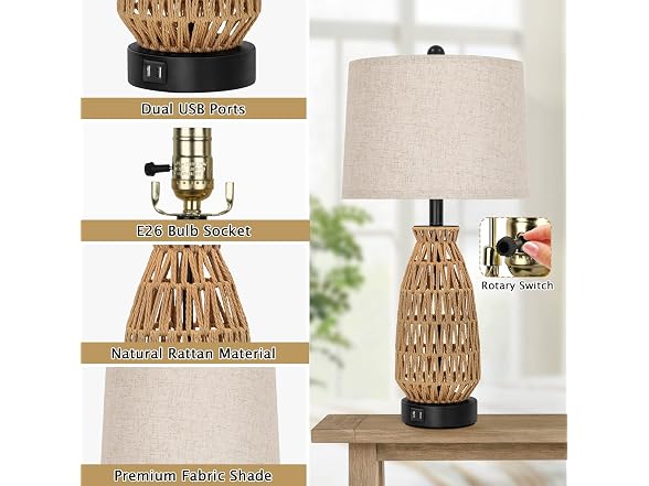 VerRon Rattan Table Lamps 2 Pack