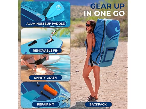 SereneLife 10'6" Inflatable Stand Up Ocean Blue
