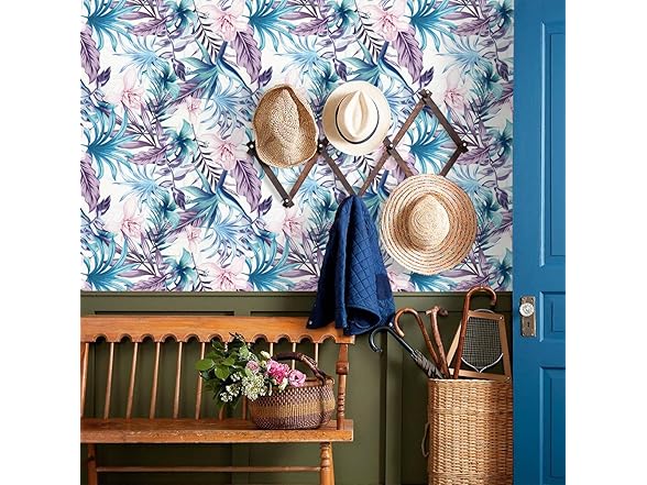 Purple Floral Peel and Stick Wallpaper 17.7inchX393.7inch