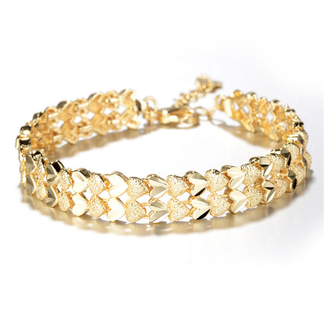 Diamond Cut Two Row Heart Bracelet - Gallery 7