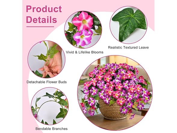2 Packs Artificial Fake Petunias Flowers for