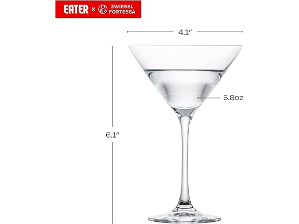 Eater x Zwiesel Fortessa Folly Crystal Glass, 6 Ounce Martini 6 CT