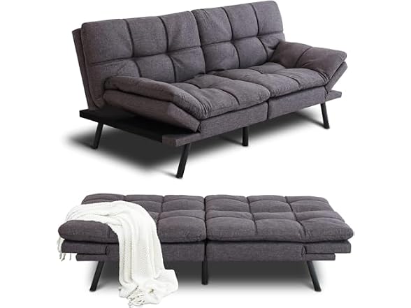 Opoiar Futon Sofa Bed, Memory Foam, Grey