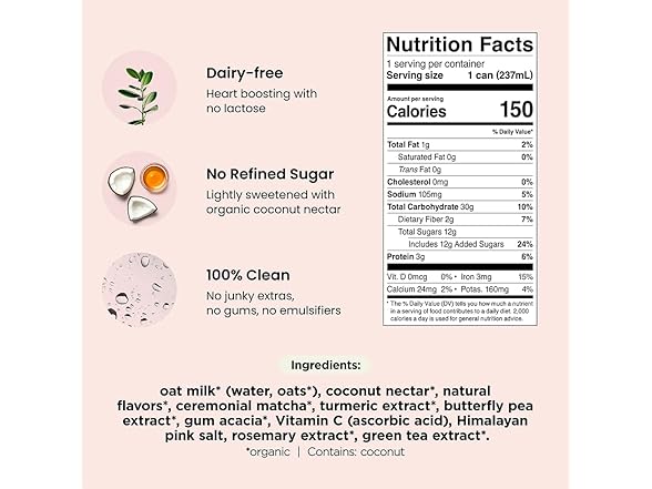 12PK Pop & Bottle, Oat Milk Lattes - Matcha Green Tea
