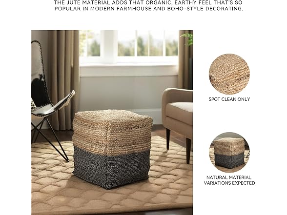 Ashley Sweed Valley Jute Pouf Natural