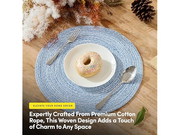 Round Placemats Set of 6-100% Cotton Two-Tone 