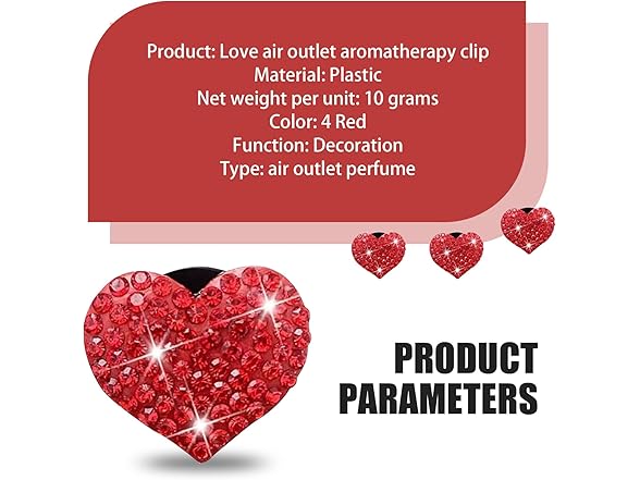 Zikefest Zikefest 4PCS Bling Heart Air Vent Cli