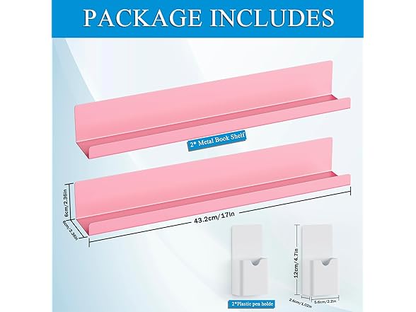 DTUQYX Magnetic Book Shelf for Whiteboard 2-Pack, Pink - Gallery 3