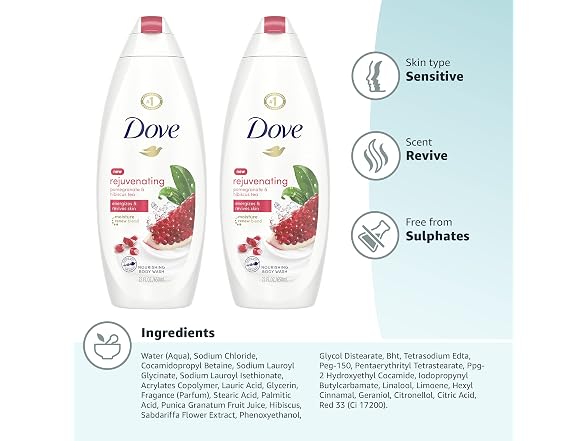 Dove Pomegranate Hibiscus Body Wash 20oz 2 Pack