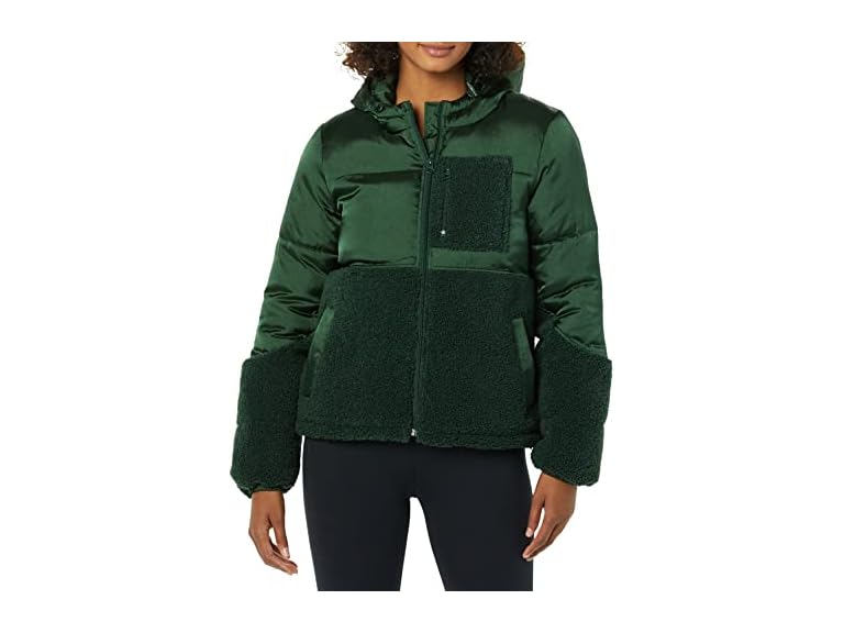Amazon Essentials Womens Full Zip Sherpa Fleece Hooded Puffer Jacket