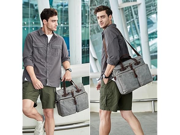 BOVIP 15.6" Canvas Messenger Bag, Gray